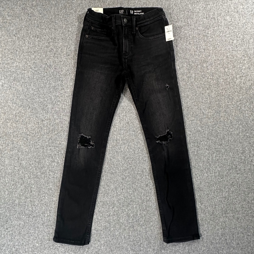 Gap Kids Skinny Jeans Size 12 Black‎ Max Stretch Distressed Ripped Denim Pants